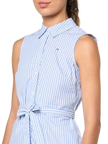 Image of Tommy Hilfiger Women's Sleeveless Collared Button Front Tie Waist Mini Shirt Dress