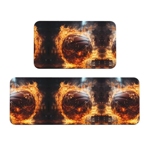 Juego de 2 alfombrillas de cocina antideslizantes con diseño de fuego y agua para lavandería 2