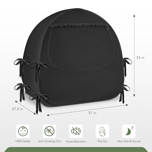 Image of Crib Blackout Tent for Pack N Play, Pop Up Travel Crib Blackout Cover Canopy, Breathable Baby Sleep Pod with Safe Bottom Design