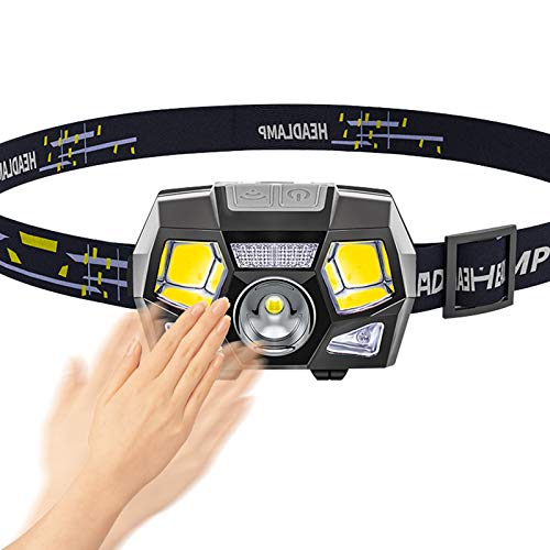 XURLEQ Rechargeable Flashlight Headlamp with 5 Modes COB Enhanced 800 Lumen Ultra Bright LED Flashlight with Red Light and Motion Sensor Waterproof Flash Lights for Fishing Camping Hiking Outdoors