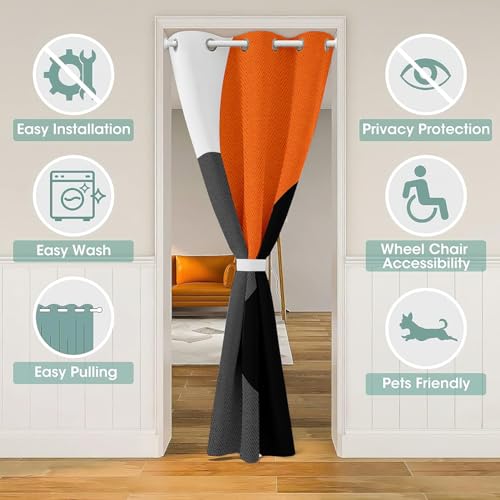Orange Black Grey Door Curtain for Room Divider Curtain Cover 132x203cm Geometric Circle Triangle Pattern 30%-50% Room Darkening Blackout Curtain Abstract Art Window Treatments - Image 3