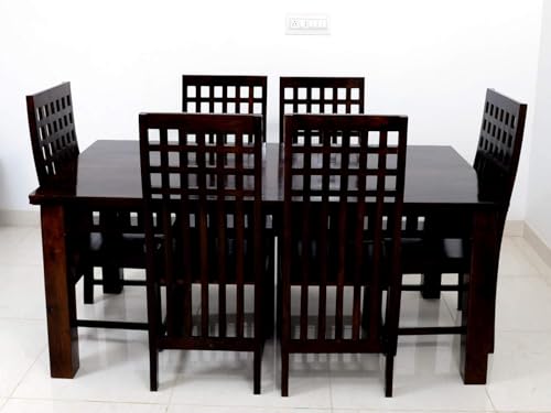 Image of Sheesham Wood Rectangle Dining Table with 6 Chairs | Durable Wooden Multipurpose 6 Seater Dining Table Set Furniture for Living Room, Restaurant, Hotels and Home (Walnut Finish)