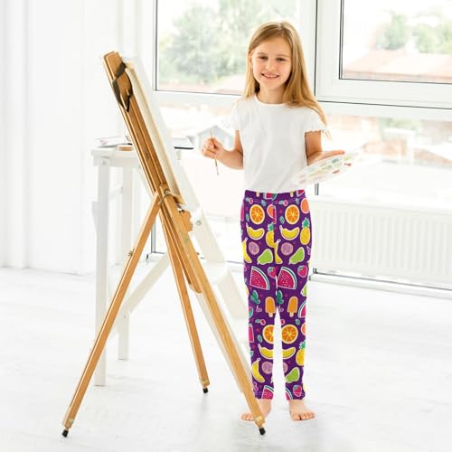 ALAZA Girls' Leggings Children's Yoga Pants Skinny Printed Dance Bright Purple Fruit Comfortable 4T4