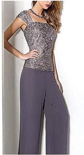 Women's Chiffon Pants Suits With Sleeves 3 Pieces Plus Size Lace Long Jacket Black Mother Of The Bride Wedding Party Outfit Evening Dress Us20W #TOP1