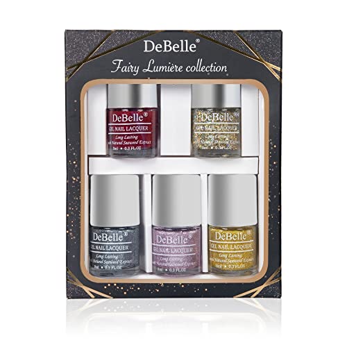 DeBelle Nail Polish Gift set of 5 Fairy Lumiere nail paint combo Collection- Galaxia, Pegasus, Ophelia, Grey Glitteratti, Antares 40ml (8ml Each)