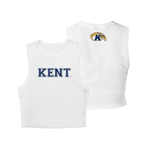 Kent State University Cropped Fitted Tank Top with Kent on Front and Kent State Golden Flashes Logo on Back (US, Alpha, Medium, Regular, Regular, White)