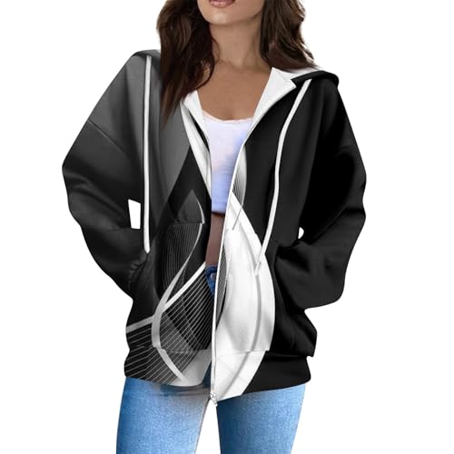 Zip Up Hoodie Women Casual Oversized Sweatshirts - Fall Fashion Fleece Lined Jacket - Thick Warm Coat Winter Clothing