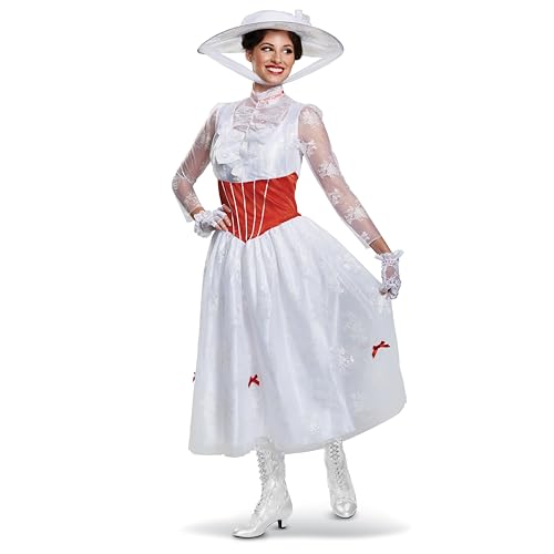 Disguise Women's Mary Poppins Deluxe Adult Costume, White, S (4-6)