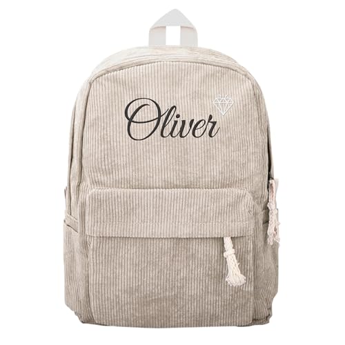 Personalized Kids Toddler Preschool Backpack For Teens Girls Boys, Custom Khaki Embroidered Name Backpack For Kids, Daycare Kindergarten Elementary School Bookbag, Back To School Gifts - Main Image