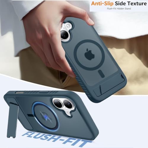 Image of KARWAN Matte Back Case Cover Compatible with iPhone 17 with Magnetic Stand Shockproof Cover with Camera Protection, Scratch Resistant, MagEaze Wireless Charging Support,N52 Magnetic Ring,Blue