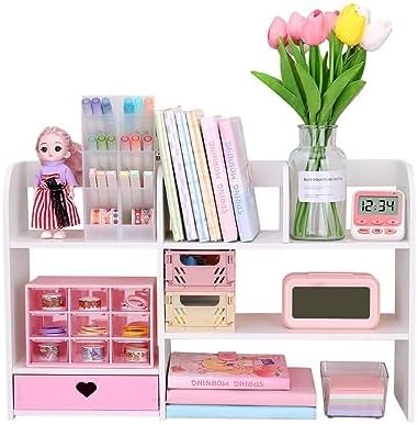 Miniatura 4 de Lindas estanterías para escritorio, organizador de escritorio Kawaii con cajón, organizadores de escritorio de oficina y accesorios, almacenamiento