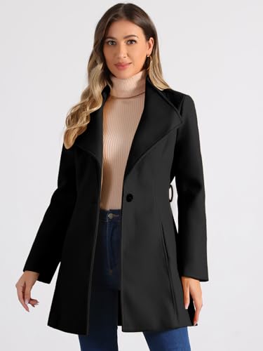 Image of Allegra K Women's Winter Elegant Stand Collar Overcoat Long Belted Pea Coat