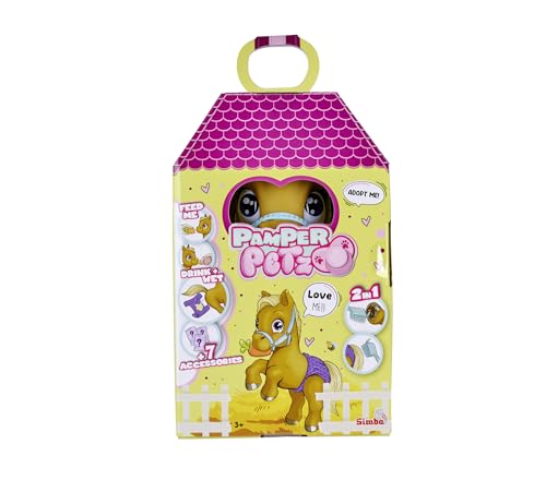 Simba 105950009 - Pamper Petz Pony, 24cm Spielzeug Pferd mit Trink- und Nässfunktion, Fohlen, kämmbarer Schweif, Color Change, Tierbaby mit Windel, 11 Überraschungen, für Mädchen und Jungen ab 3 Jahre
