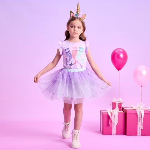 Image of VIKITA Girls Summer Skirt Sets Ruffle Tulle Sleeves T-Shirt Tutu Skirt Birthday Party Outfit 3-12 Years