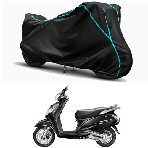 Image of Waterproof Bike Body Cover Compatible for | Honda Activa 125 Old | Taffeta Fabric, Sky Piping Design, Bottom Elastic Fit | Dustproof, Sun UV & Rain Protection for All Weather.