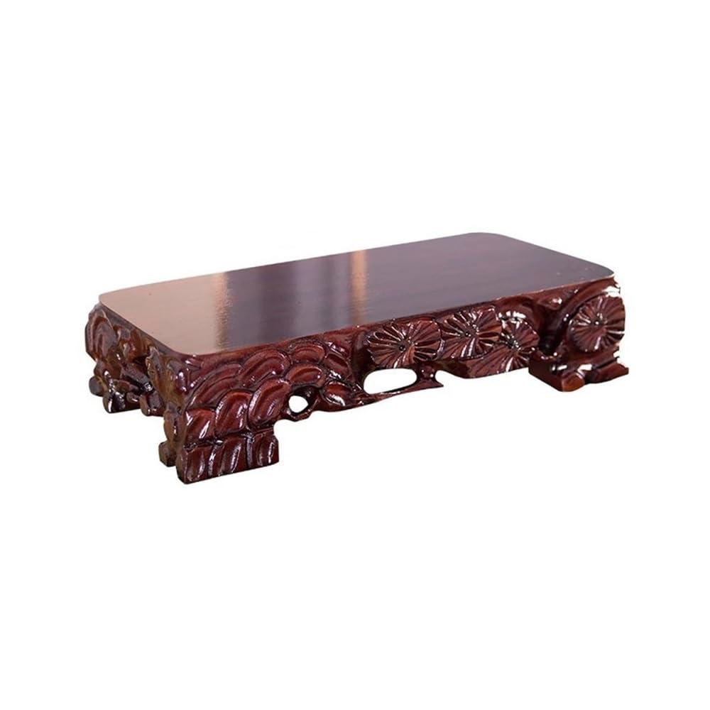 birene Vase Stand Root Carving Wood Pedestal Ornament, Rectangular Home Vase Teapot Display Holder(M)