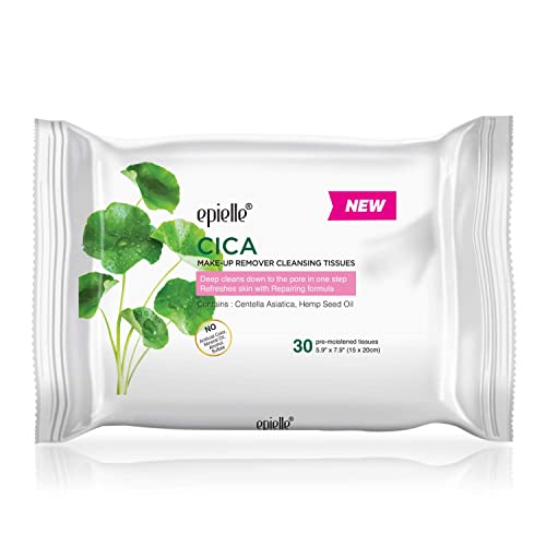 Epielle Makeup Remover Cleansing Tissues | Removes Makeup And Mascara | Alcohol-Free | Cica | 30 Count - Value 6 Pack #TOP2