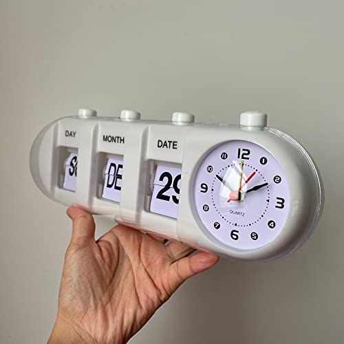 Bhning Manual Analog Flip Down Desk Clock, Retro Stand Page Quartz Clock With Mood Design Display Date Day Month #TOP2