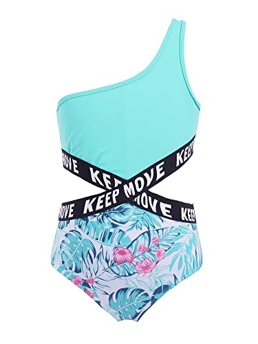 Manyakai Kinder Mädchen Badeanzug Mit Cut Out EIN Schulter Bademode Crosover Schwimmanzug Uv Schutz Hawaii Motive Badebekleidung Buchstaben Print Beachwear Blaugrün 176 Manyakai Kinder Mädchen Badeanzug Mit Cut Out EIN Schulter Bademode Crosover Schwimmanzug Uv Schutz Hawaii Motive Badebekleidung Buchstaben Print Beachwear Blaugrün 176