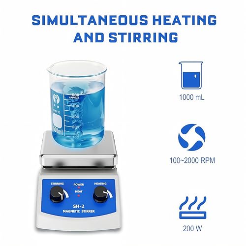 Magnetic Stirrer Hot Plate with Heating Control, SH-2 Lab Mixer, 1000ml Capacity