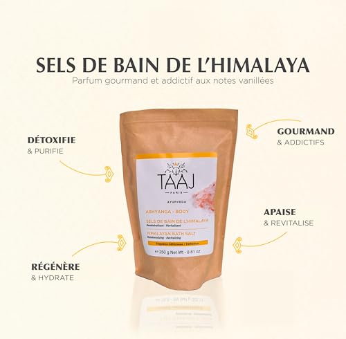 TAAJ | Sales de Baño del Himalaya | Desintoxica el cuerpo | Piel hidratada y satinada | Momento único de relajación en tu baño | Fabricado en Francia | Cruelty Free | Pack de 2 × 250 g - imagen 2