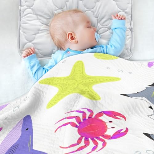 Custom Bright Color Underwater Animal Whale Jellyfish Toddler Blanket Breathable Customize Bunny Blanket for Newborns, Infants, & Toddlers 30x40in Mantas de muselina para4
