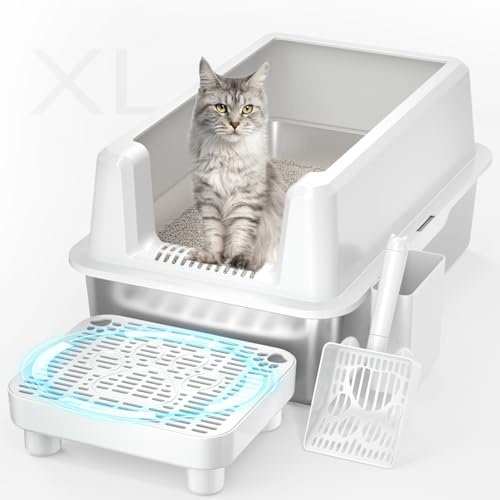 Arenero para gatos de acero inoxidable extra grande con tapa miniatura 1