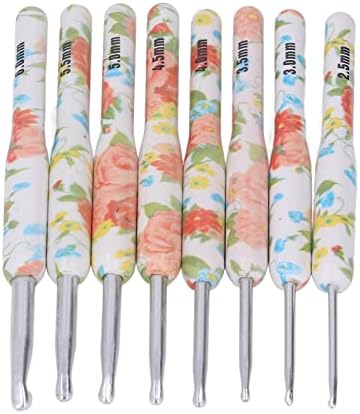 Jiawu 8pcs Crochet Hook Set Upholstered Ergonomic Hooks for Sewing Handcrafts with Various Sizes Aluminum Material (Yellow Small Flower) - 2