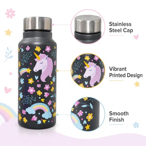 Image of Stainless Steel Water Bottle for School Office Travel | Printed Water Bottle | Drinking Bottle for Home Gym College | Stylish Bottle for Daily Use Picnic & Gifting (Black with Horse)