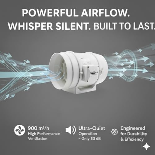 Image of Inline Fan 8 Inch /200mm | Silent Mix Flow Fan | Inline Duct Fan | Inline Exhaust Fab /Circular Inline Fan /Air Circulation System |130W Copper Motor | Airflow 900m3 /h | 2 Speed | White