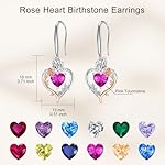 TOUPOP Rose Heart Birthstone Earrings for Women 925 Sterling Silver Butterfly Heart Earrings Love Jewelry Anniversary Birthday Mothers Day Gifts for Her Mom - Image 5