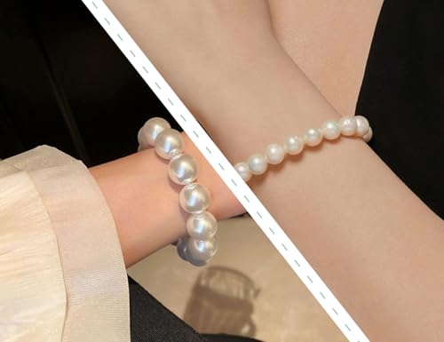 AOYEGIC 5 sztuk bransoletek z pereł, vintage, elegancki zestaw sztucznej biżuterii, rozciągliwa bransoletka, dla kobiet, dla kobiet, dla panny młodej, na imprezę, wesele, uroczystości, do noszenia na