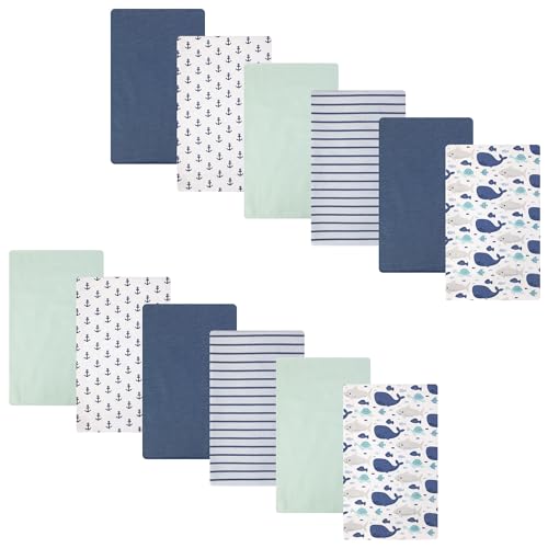 Image of Hudson Baby Cotton Flannel Burp Cloths 12-Pack Bundle, Sea Friends, One Size