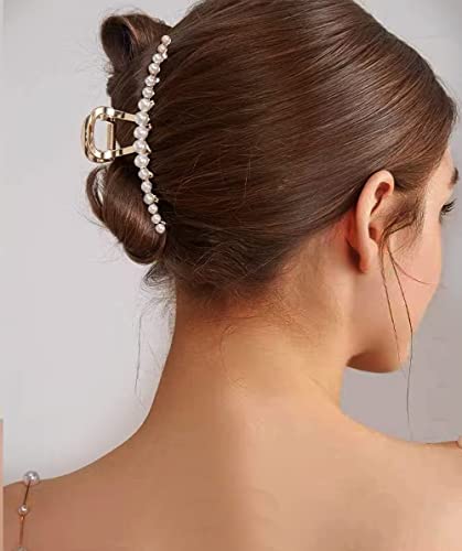 Gold Pearl Hair Clips For Women Girls Big Claw Clips For Hair Claw Clips For Thick Hair Jumbo Claw Clip Large Metal Hair Clips #TOP4