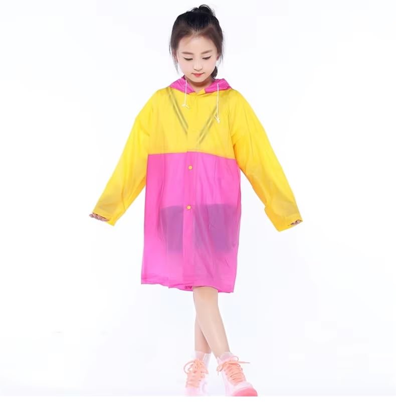 Image of Zacharias Boy's & Girl's Kids PVC Waterproof Long Raincoat with School Bag Cover TH-168 (Yellow & Pink Pack of 1)