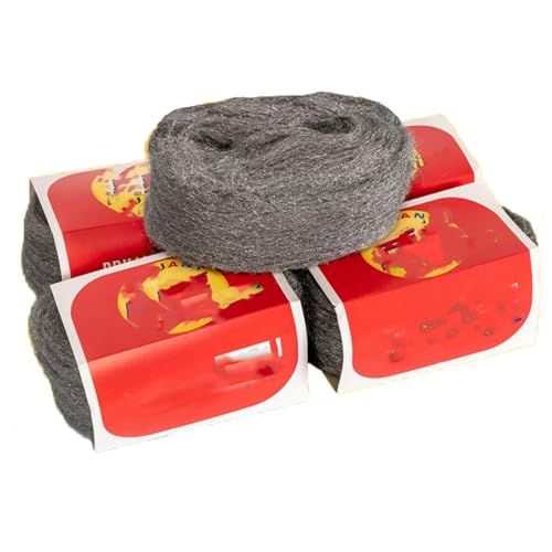 rflaueo 4 rollos de lana de alambre de acero grueso, 0000 ratones de lana de acero, paquete de metros, ratones de lana de alambre grueso, tela de relleno de agujeros de pared para eliminar pintura,