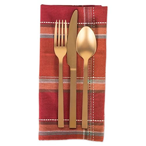 Dii Autumn Pumpkin Spice Kitchen Collection Fall/Thanksgiving Cotton Table Décor, Square Napkin Set, 20X20, Orange Plaid, 6 Piece #TOP2