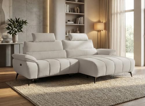 DecoInParis Canapé d’Angle Relax électrique en Velours chiné Beige LYANA - Angle Droit