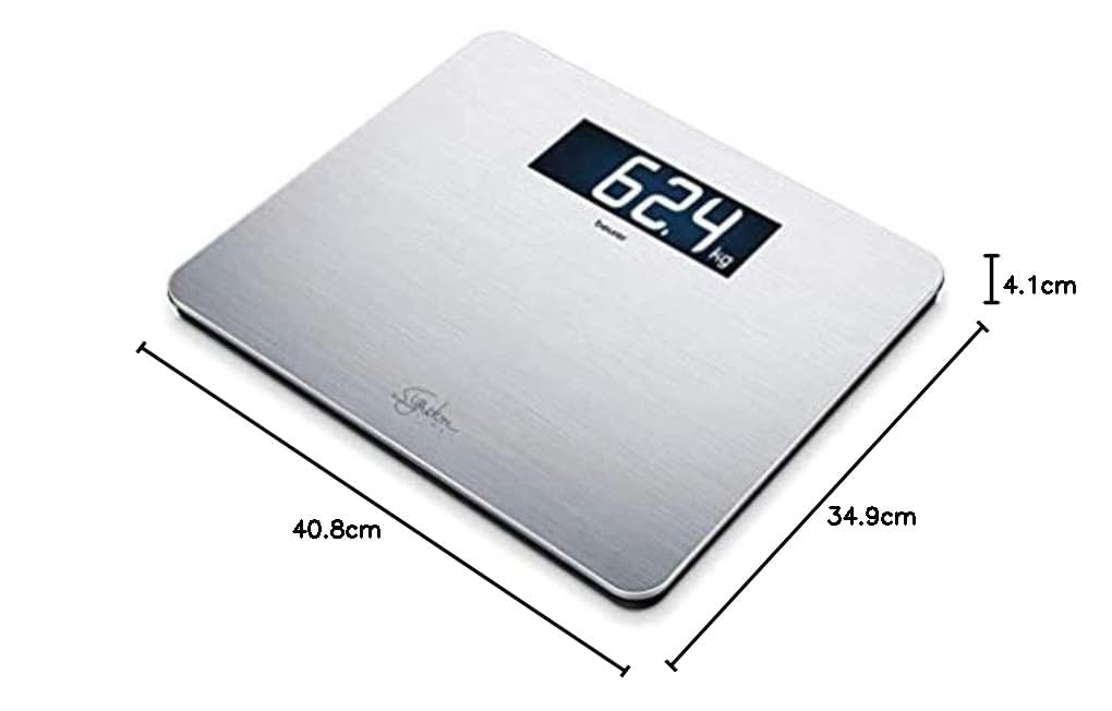Beurer GS 405 Signature Line Bilancia Digitale in Acciaio Inox con Superficie XXL 35×30 cm, Display Nero Retroilluminato Extra Large 49 mm, Portata 200 kg, Antimpronta, Design Moderno