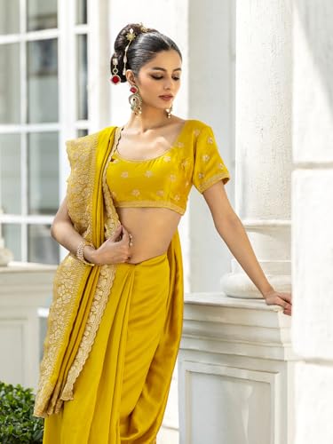 Image of Libas Embellished Silk Blend Saree for Women With Unstitched Blouse Piece | Traditional Saree for Festive & Wedding