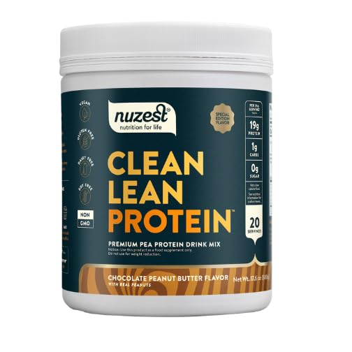Nuzest - Pea Protein Powder - Clean Lean Protein, Premium Vegan Plant Based Protein Powder, Dairy Free, Gluten Free, GMO Free, Protein Shake, Chocolate Peanut Butter, 20 Servings, 1.1 lb