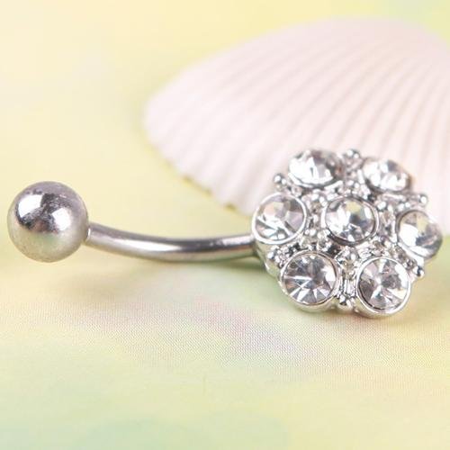 Pretty Flower Rhinestone Navel Belly Button Barbell Ring Body Piercing White