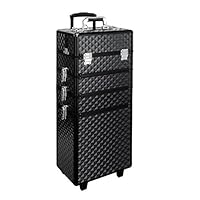 Warmiehomy 4 in 1 Kosmetikkoffer Große Friseurkoffer Kosmetik Trolley Make up Koffer mit Rollen Abschließbarer Schminkkoffer Kosmetikkoffer Damen für Friseure, Visagisten, Nageltechniker Schwarz