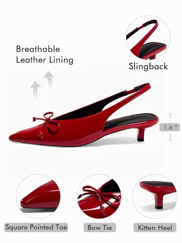 Image of Coutgo Womens Slingback Kitten Low Heels Dress Shoes Closed Pointed Toe Bow Tie Slip on Office Work Pumps