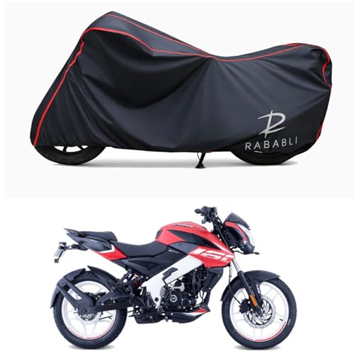 Image of Waterproof Bike Body Cover Compatible for | Bajaj Pulsar NS160 | Taffeta Fabric, Red Piping Design, Bottom Elastic Fit | Dustproof, Sun UV & Rain Protection for All Bikes