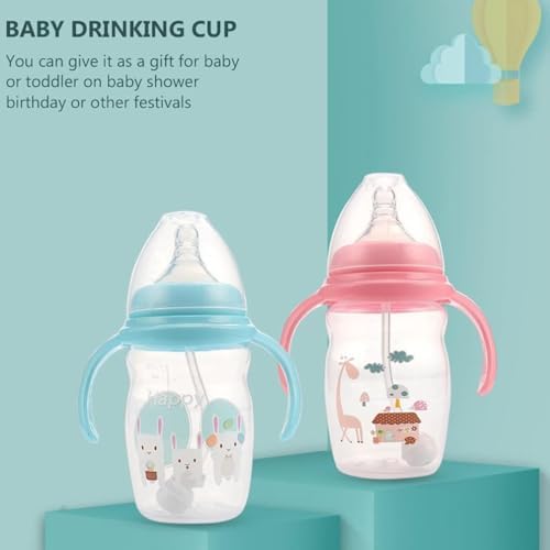 Xspring Eğitici Damlatmaz Bardak, 220ml Bebek Biberon Bardak, 360° Tutma Kulplu Dereceli Bebek Bardaks, Yumuşak Uçlu Öğrenme Bardaks, 6 Aydan Büyük Bebekler için (Mavi) - Görsel 4
