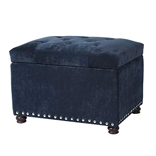 Image of Joveco 24 inch Ottoman with Storage for Living Room Rectangular Fabric Tufted Bench Footrest (Dark Blue)