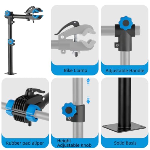 Image of Urban Deco Bike Repair Stand, Wall Mounted Bike Work Stand, 360 Swivel Clamp, Holds Up to 20 kg, Black+Blue, Ideal for Home Maintenance