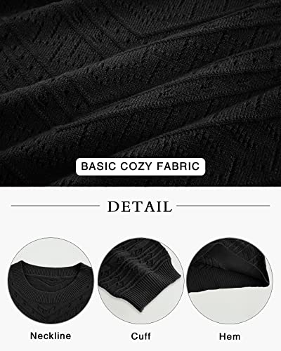 Image of Womens Puff Short Sleeve Sweater Summer Crew Neck Ribbed Knit Pullover Tops