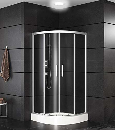 Oimex Duschkabine Eckig Viertelkreis Duschabtrennung Eckeinstieg Schiebetüren Echtglas Sichtschutz - verschiedene Größen 80 90, Größe: 90 x 90 x 195cm, Farbe: Viertelkreis Dusche, ohne Streifen Cover